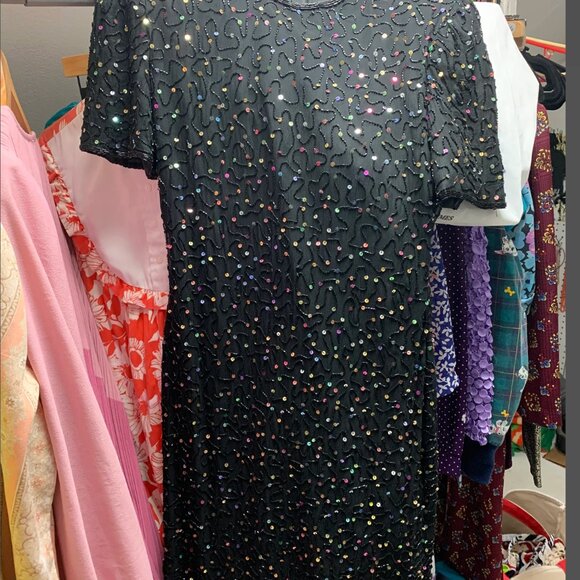 Vintage Laurence Kazar Silk Sequin Dress - Picture 9 of 12